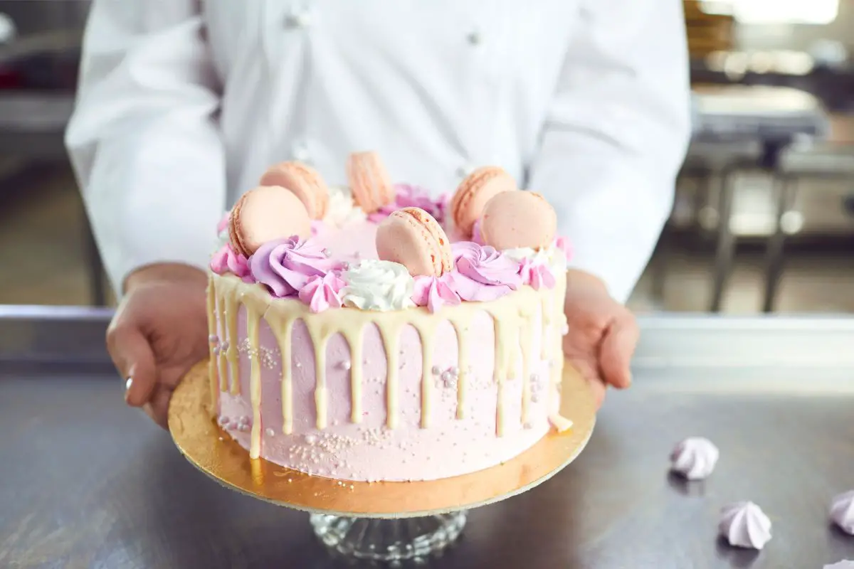 Gold Cake With Macaron - Mia's Bakery - Brooklyn